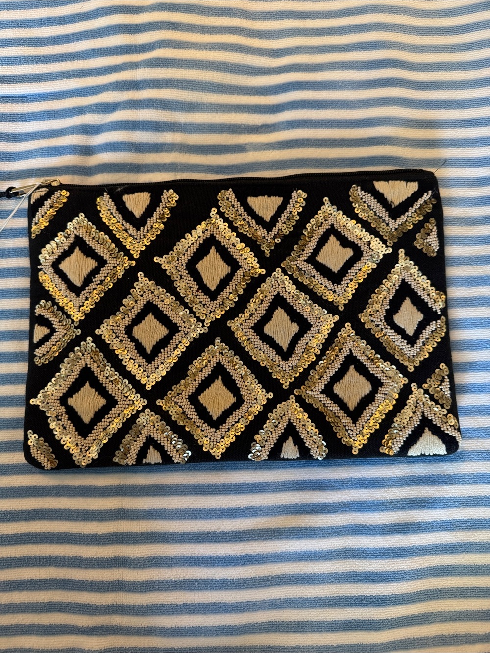 Originally Anthropologie Black Sequin Diamond Pattern Clutch
